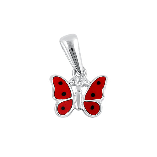 Sterling Silver Red Enamel Butterfly Pendant