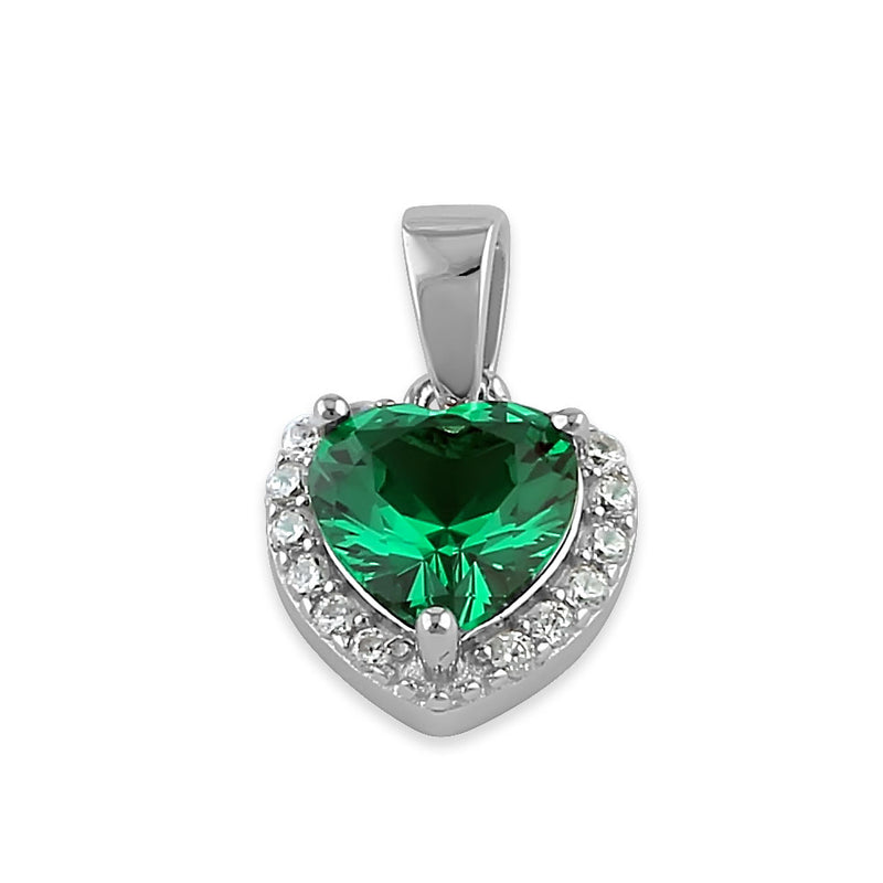 Sterling Silver Emerald Small Heart CZ Pendant