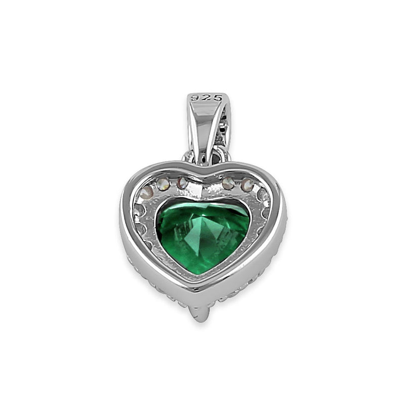 Sterling Silver Emerald Small Heart CZ Pendant