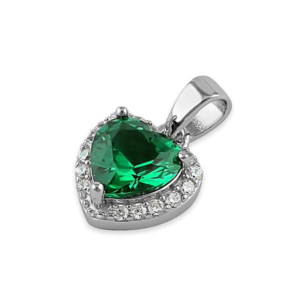 Sterling Silver Emerald Small Heart CZ Pendant