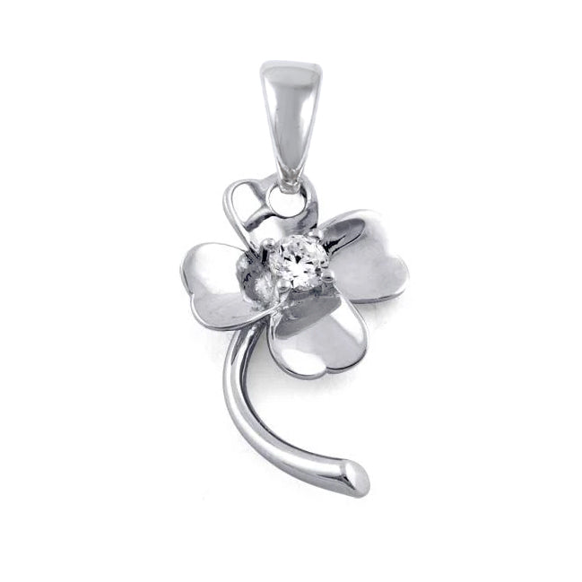 Sterling Silver Four Leaf Clover CZ Pendant