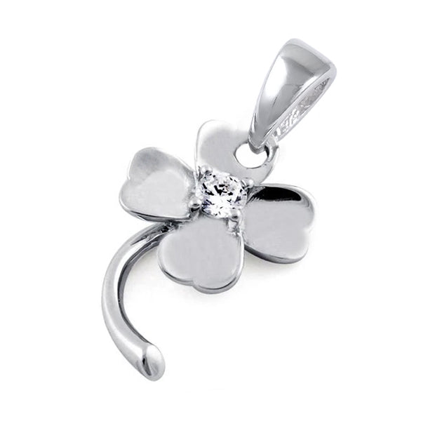 Sterling Silver Four Leaf Clover CZ Pendant