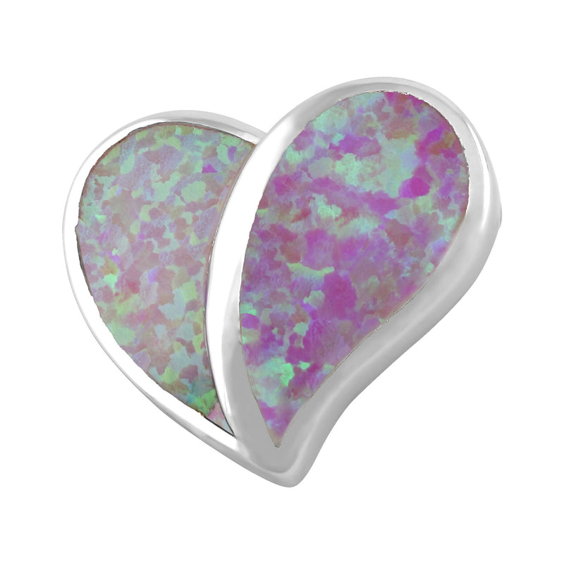 Sterling Silver Heart Pink Lab Opal Pendant