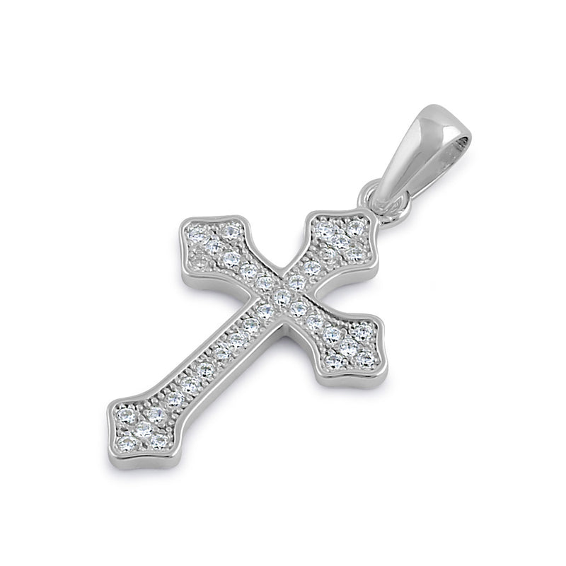 Sterling Silver Rustic Cross Clear CZ Pendant
