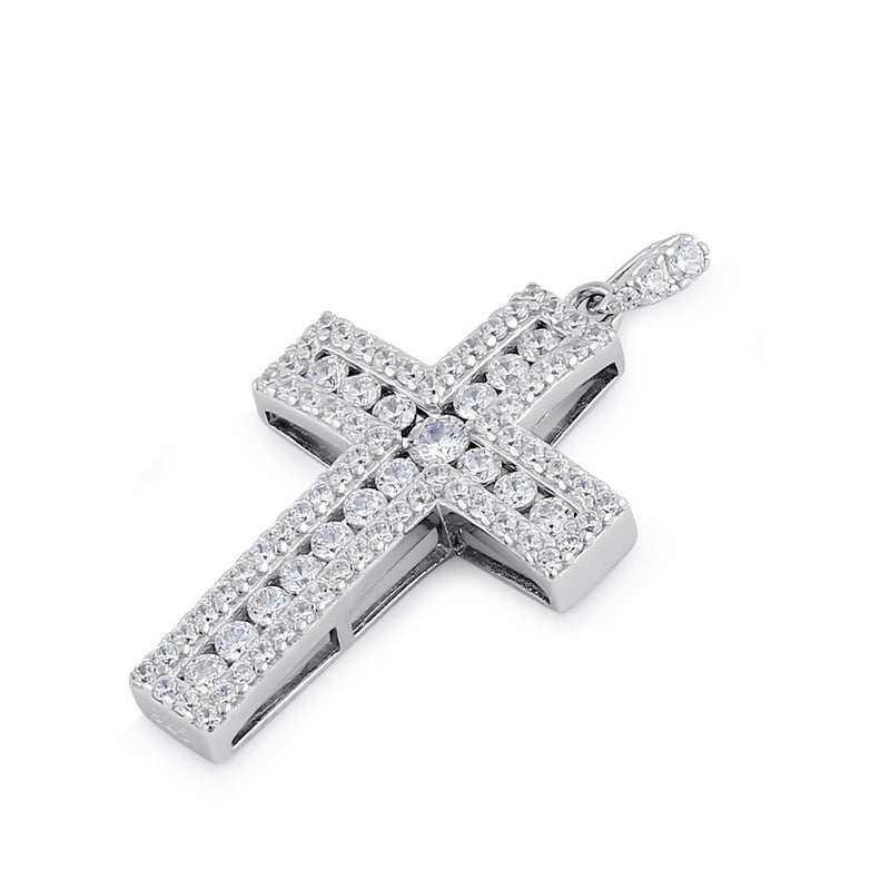 Sterling Silver Clear CZ Large Cross Pendant