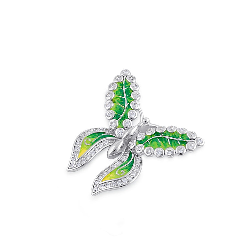 Sterling Silver Clear CZ Enamel Butterfly Pendant