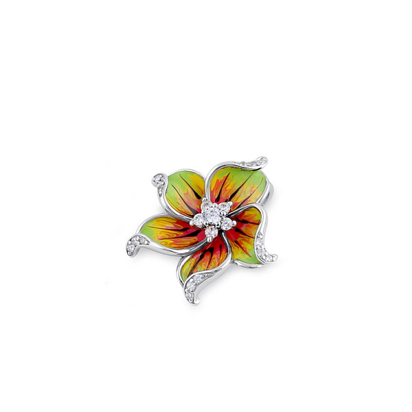 Sterling Silver Clear CZ Enamel Flower Pendant