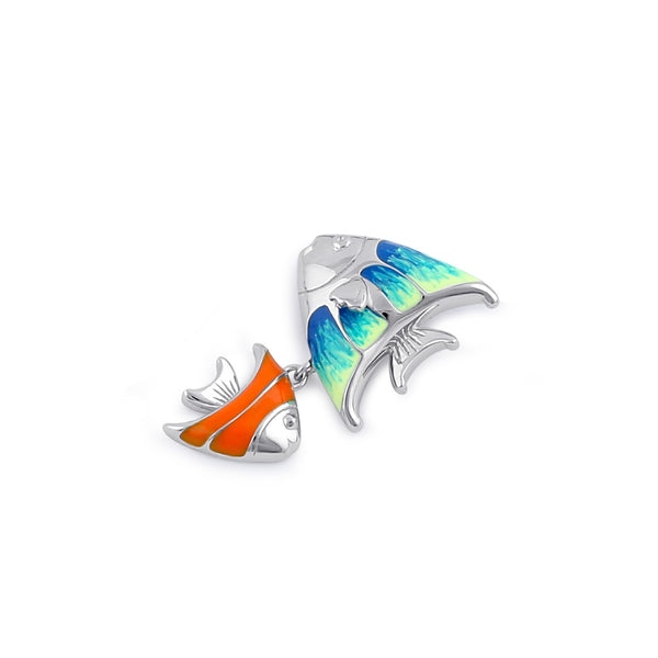 Sterling Silver Clear CZ Enamel Fish Pendant