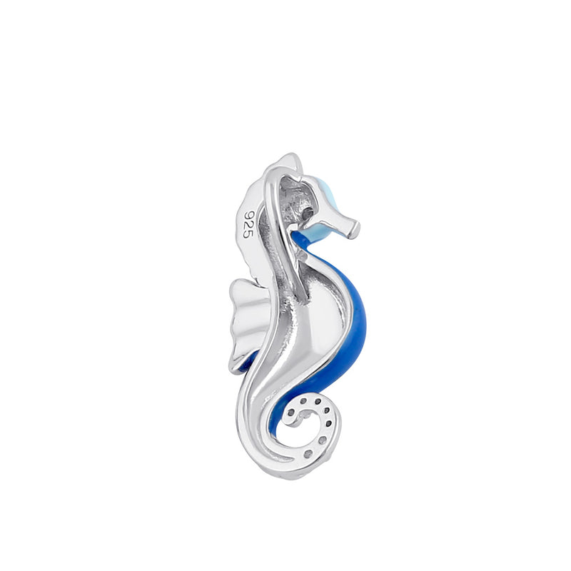 Sterling Silver Clear CZ Enamel Sea Horse Pendant