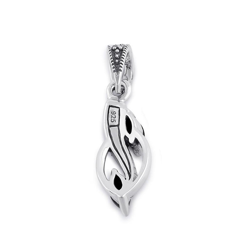 Sterling Silver Onyx Leaf Design Marcasite Pendant