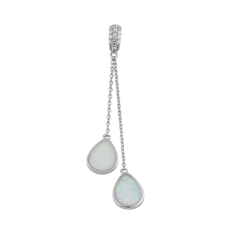 Sterling Silver White Lab Opal Drop Dangle CZ Pendant