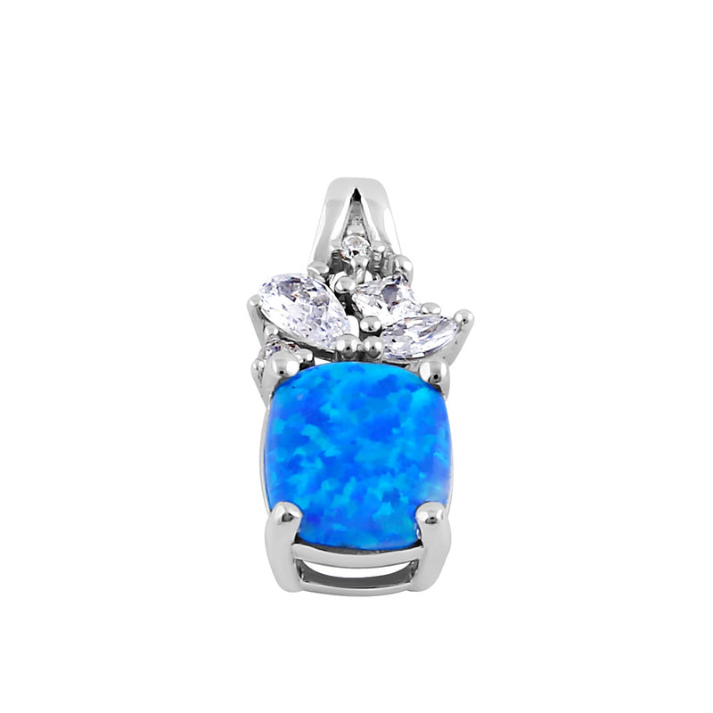 Sterling Silver Elegant Squoval Blue Lab Opal CZ Pendant