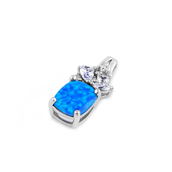 Sterling Silver Elegant Squoval Blue Lab Opal CZ Pendant