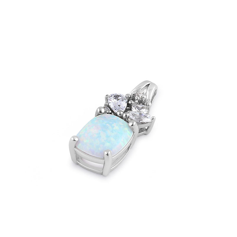 Sterling Silver Elegant Squoval White Lab Opal CZ Pendant