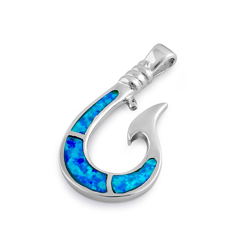 Sterling Silver Blue Lab Opal Maui Fish Hook Pendant