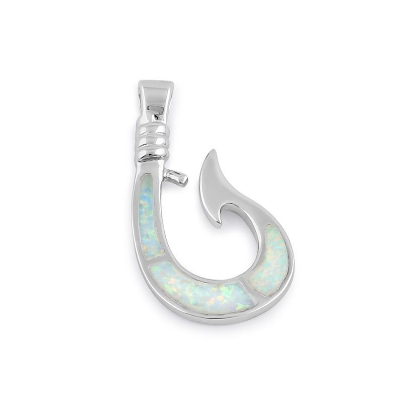 Sterling Silver White Lab Opal Maui Fish Hook Pendant