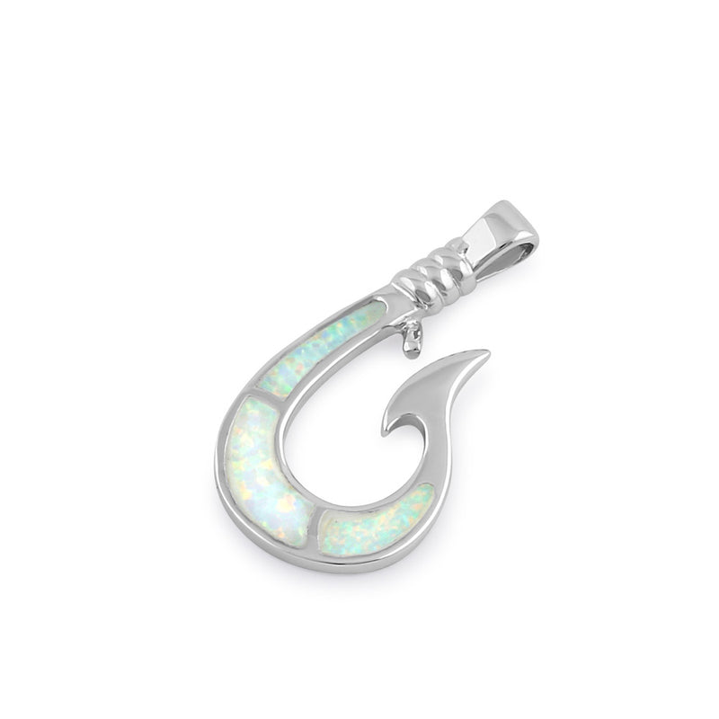 Sterling Silver White Lab Opal Maui Fish Hook Pendant