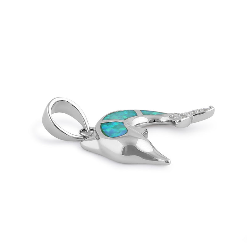 Sterling Silver Green Lab Opal Dolphin CZ Pendant