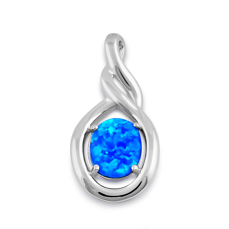 Sterling Silver Blue Lab Opal Oval Twist Pendant