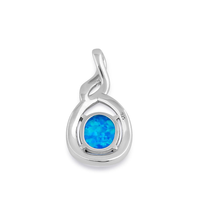 Sterling Silver Blue Lab Opal Oval Twist Pendant