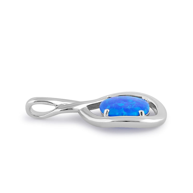 Sterling Silver Blue Lab Opal Oval Twist Pendant