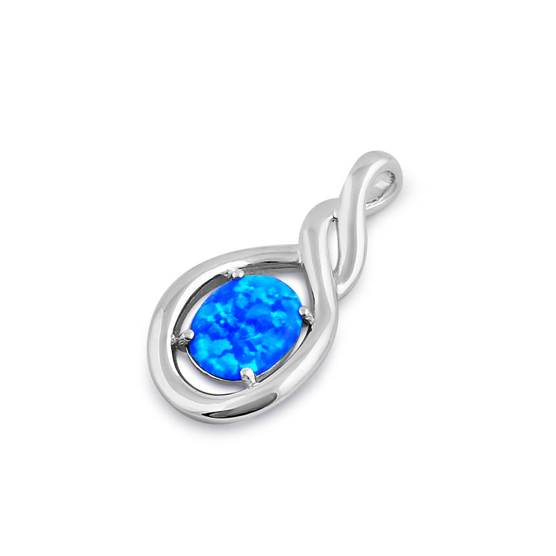 Sterling Silver Blue Lab Opal Oval Twist Pendant