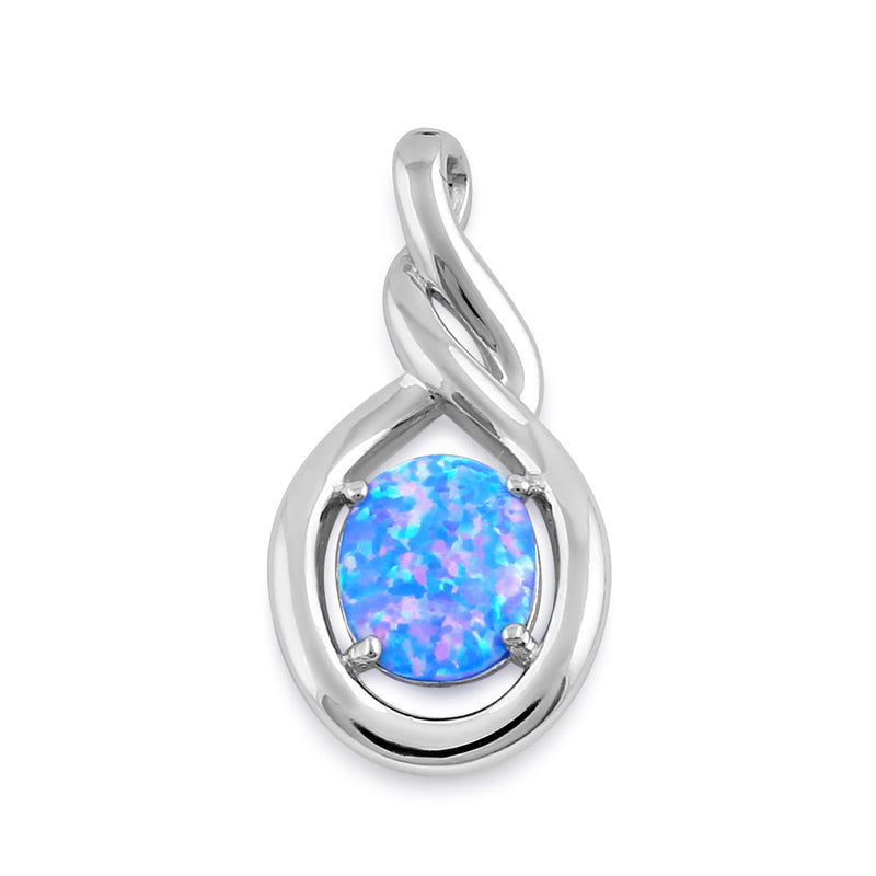 Sterling Silver Blue Lavender Lab Opal Oval Twist Pendant