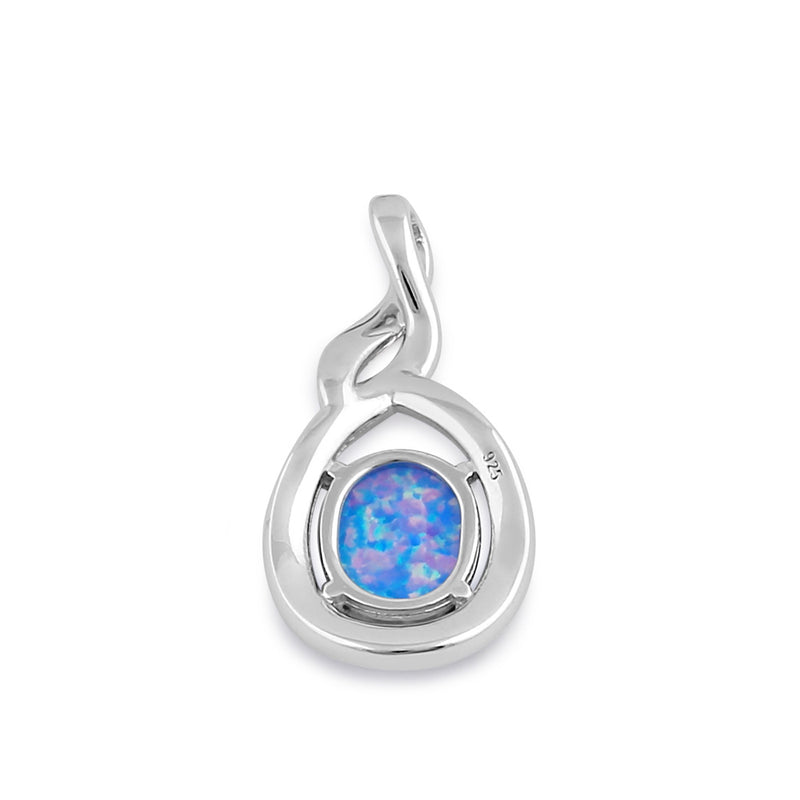 Sterling Silver Blue Lavender Lab Opal Oval Twist Pendant