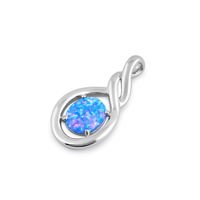 Sterling Silver Blue Lavender Lab Opal Oval Twist Pendant