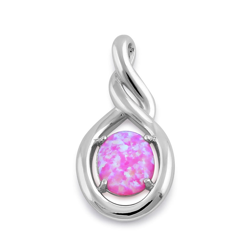 Sterling Silver Pink Lab Opal Oval Twist Pendant