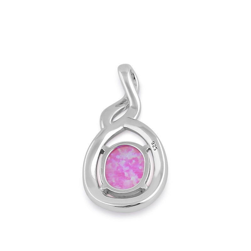 Sterling Silver Pink Lab Opal Oval Twist Pendant