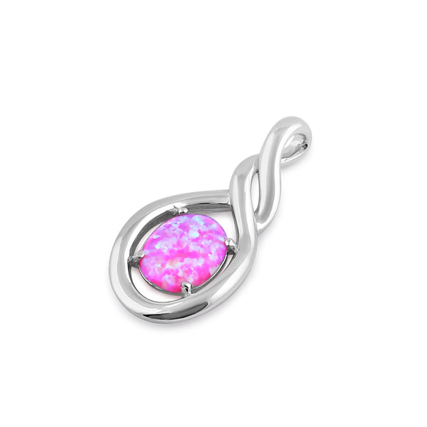 Sterling Silver Pink Lab Opal Oval Twist Pendant