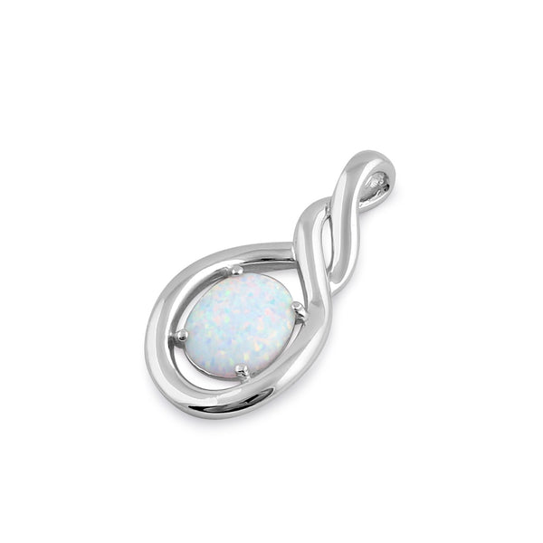 Sterling Silver White Lab Opal Oval Twist Pendant