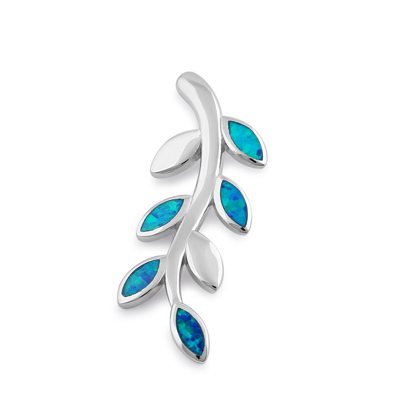 Sterling Silver Blue Lab Opal Trendy Leaf Pendant
