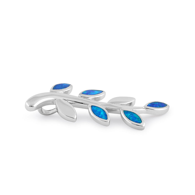 Sterling Silver Blue Lab Opal Trendy Leaf Pendant