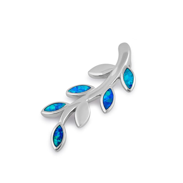 Sterling Silver Blue Lab Opal Trendy Leaf Pendant