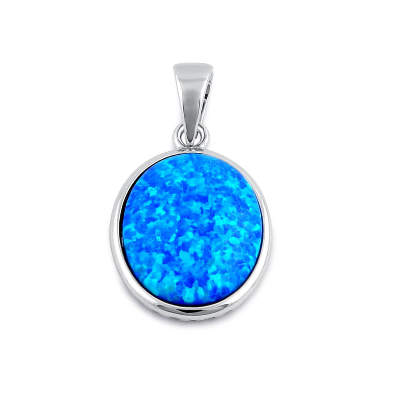 Sterling Silver Blue Lab Opal Oval Pendant