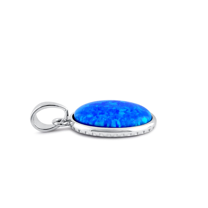 Sterling Silver Blue Lab Opal Oval Pendant