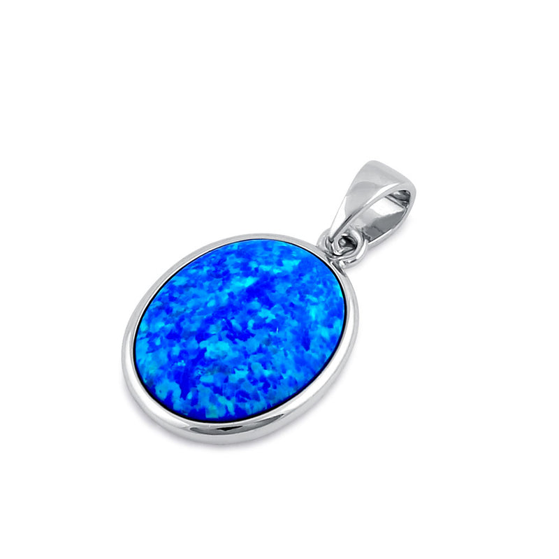 Sterling Silver Blue Lab Opal Oval Pendant