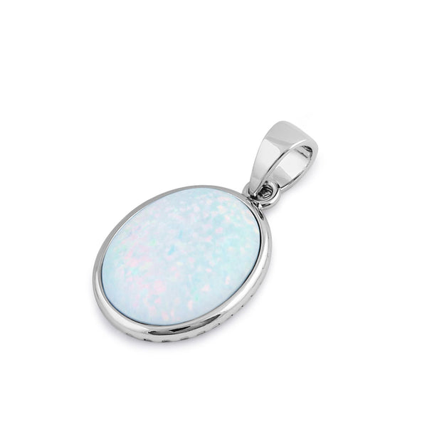 Sterling Silver White Lab Opal Oval Pendant