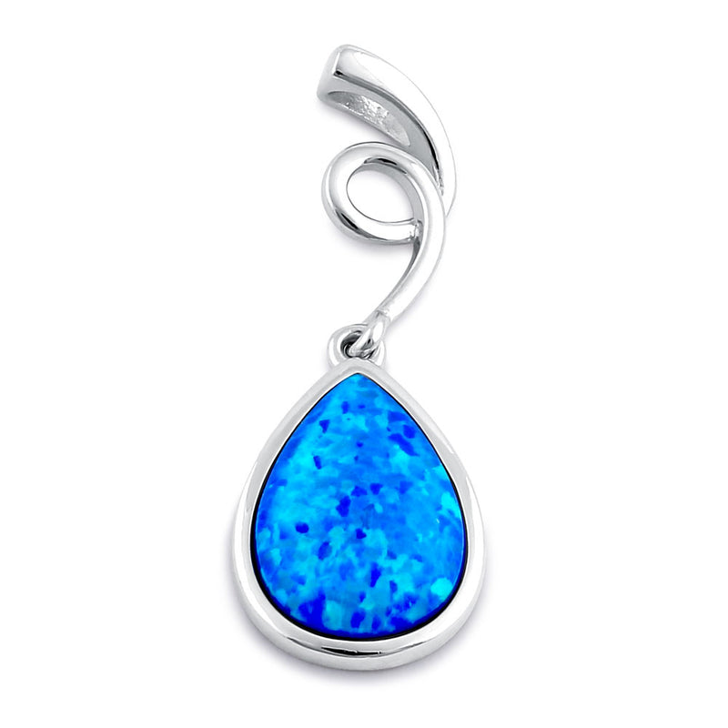 Sterling Silver Elegant Ribbon Blue Lab Opal Drop Pendant