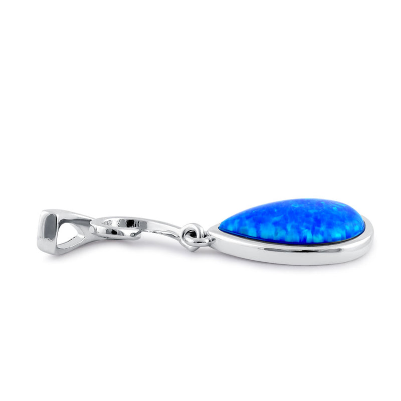 Sterling Silver Elegant Ribbon Blue Lab Opal Drop Pendant