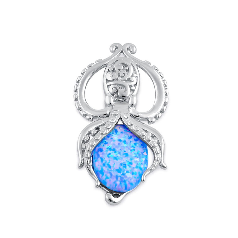 Sterling Silver Blue Lavender Lab Opal Squid Pendant