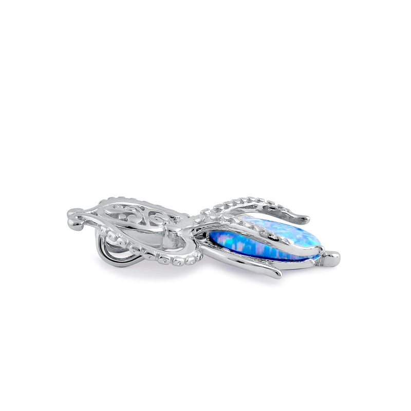 Sterling Silver Blue Lavender Lab Opal Squid Pendant