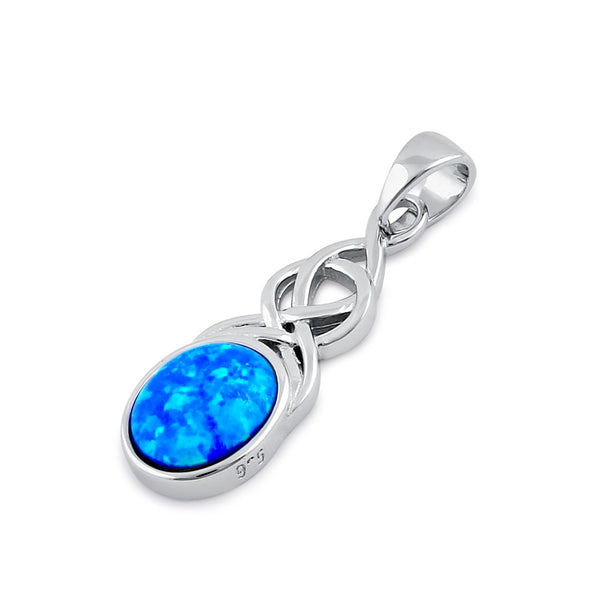 Sterling Silver Blue Lab Opal Celtic Twist and Oval Pendant