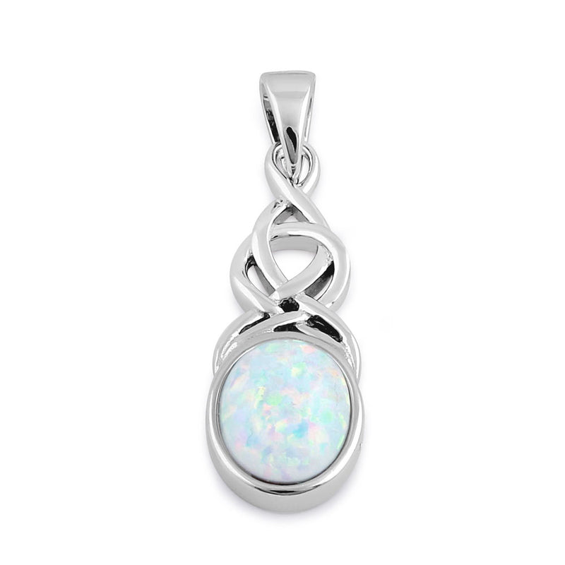 Sterling Silver White Lab Opal Celtic Twist and Oval Pendant