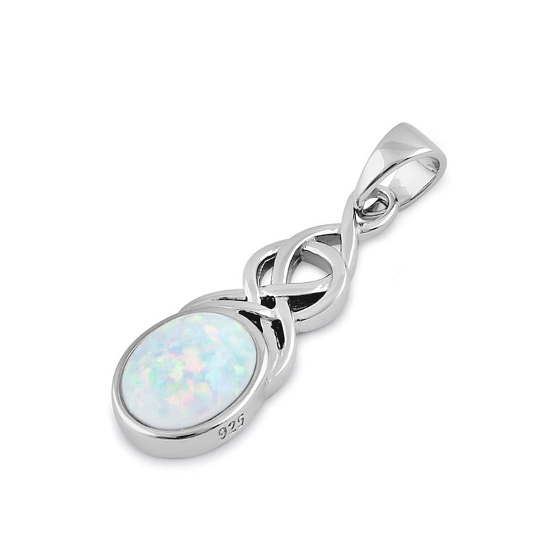 Sterling Silver White Lab Opal Celtic Twist and Oval Pendant