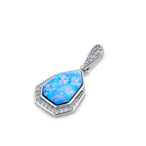 Sterling Silver Elegant Blue Lavender Lab Opal & Clear CZ Heptagon Pendant