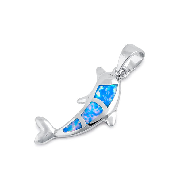 Sterling Silver Blue Lavender Lab Opal Bottlenose Dolphin Pendant
