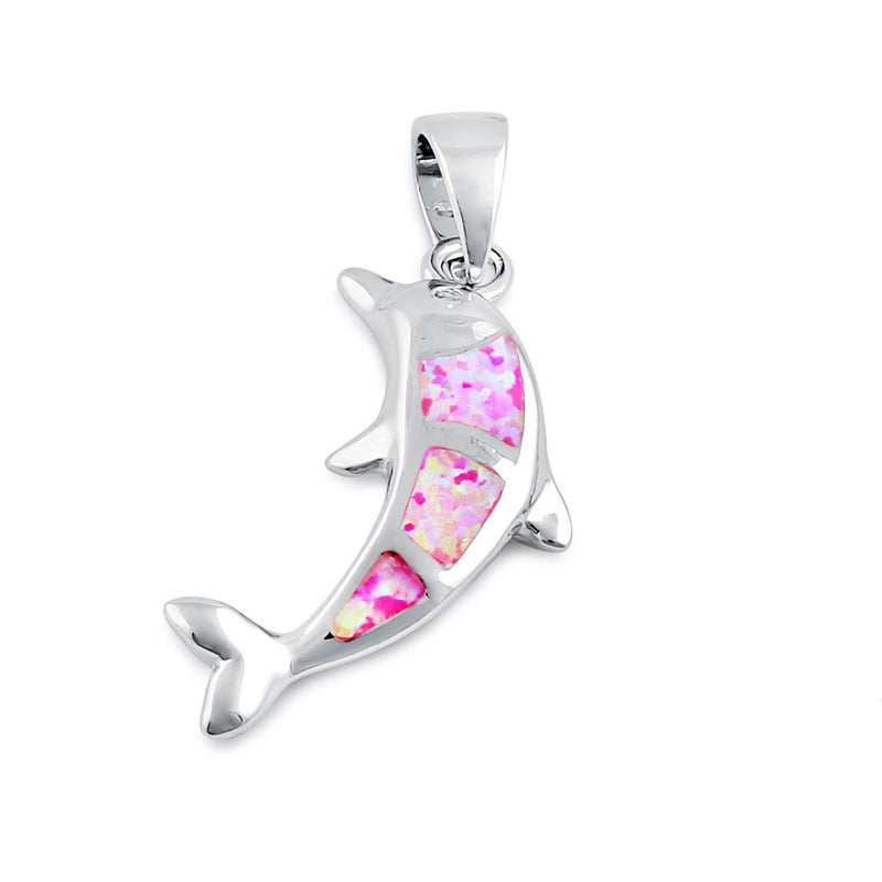 Sterling Silver Pink Lab Opal Bottlenose Dolphin Pendant